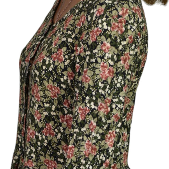 Vintage Rabbit Floral Jumpsuit Black Rayon Wide Leg Ditsy Microprint Calico XS - Picture 5 of 12